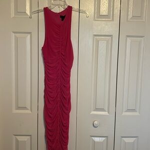 House of Harlow 1960 Ruched Mesh Pink Midi/Maxi BodyCon Dress